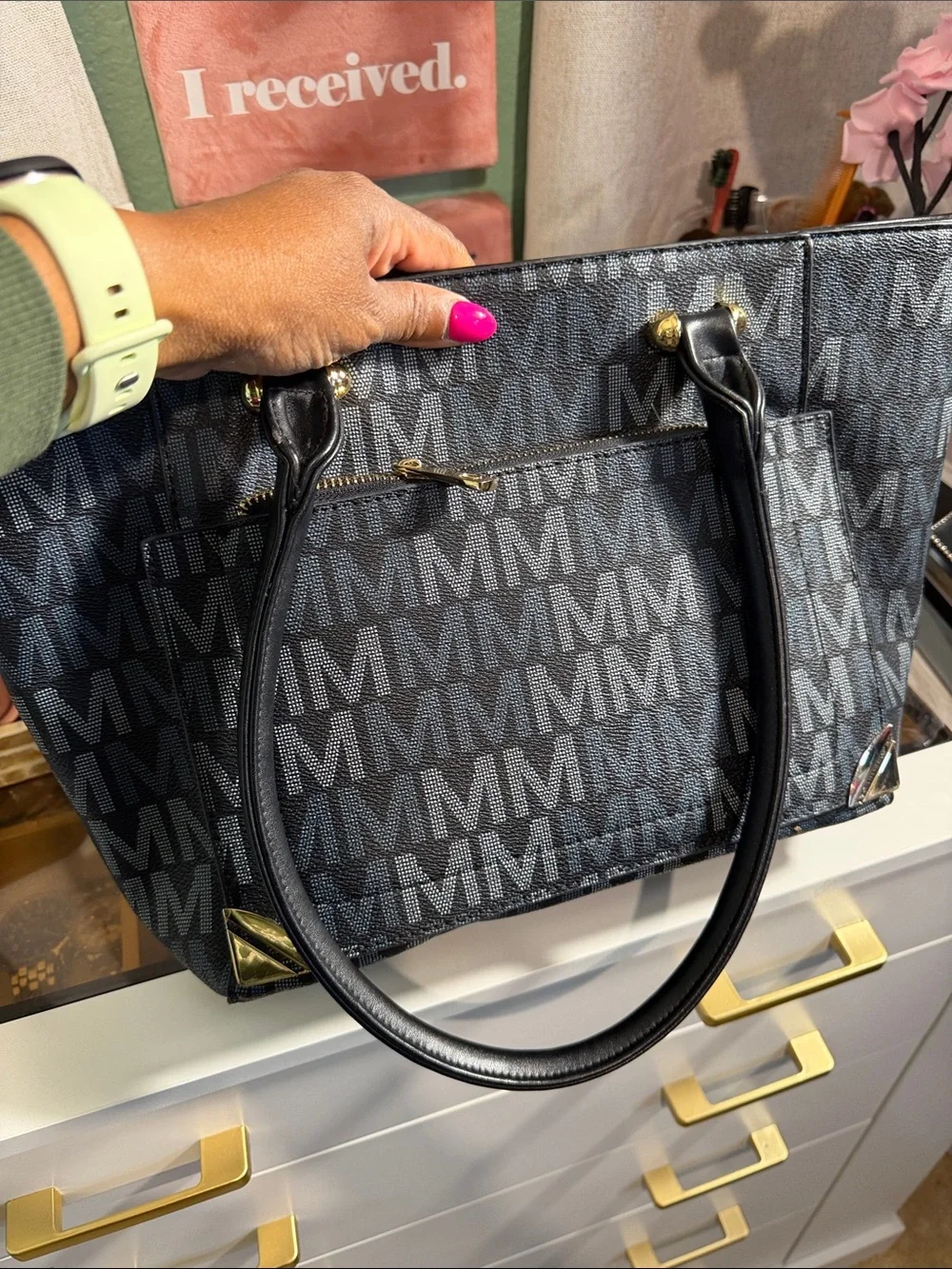 Michael Kors Black and Gray MM Logo Tote